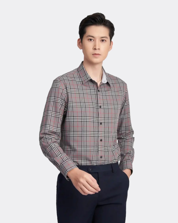 Áo Sơ Mi Dài Tay Nam Họa Tiết 3015 Xám Đậm