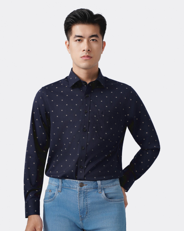 Áo Sơ Mi Dài Tay Nam Họa Tiết 4044 Xanh