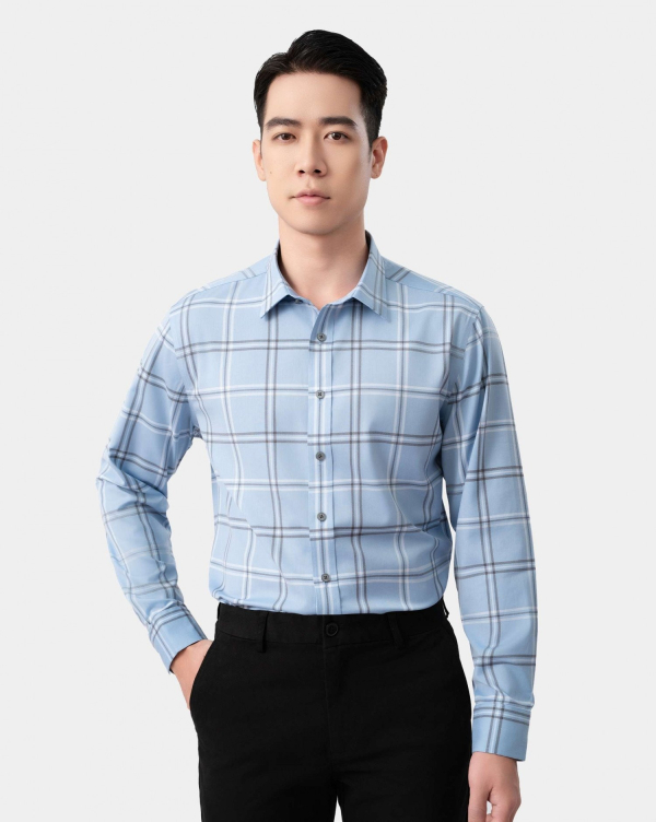 Áo Sơ Mi Dài Tay Nam Họa Tiết 4048 Xanh Tím Than