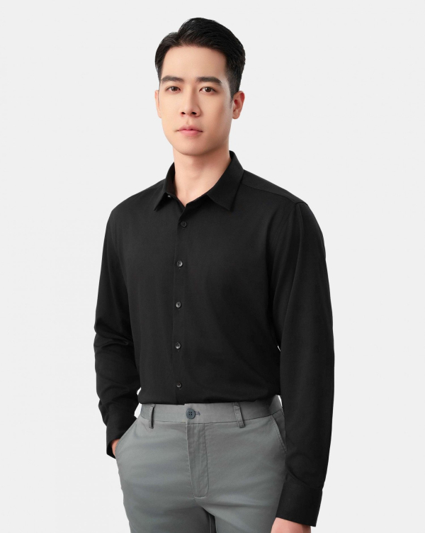 Áo Sơ Mi Dài Tay Nam Họa Tiết 4053 Đen