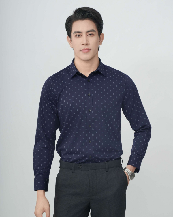 Áo Sơ Mi Dài Tay Nam Họa Tiết 4057 Xanh Tím Than