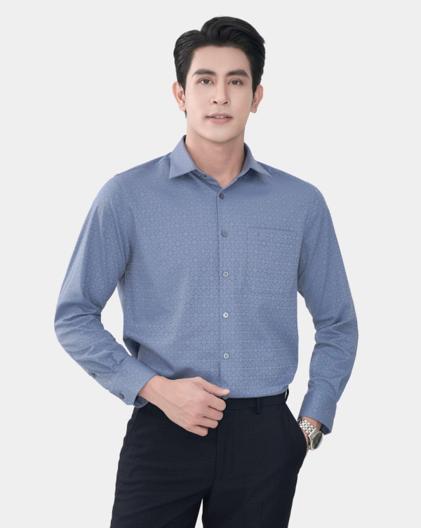 Áo Sơ Mi Dài Tay Nam Họa Tiết 4059 Xanh Nhạt