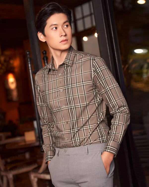 Áo Sơ Mi Dài Tay Nam Kẻ 3010 Nâu