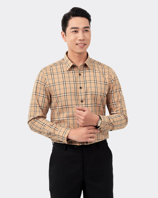 Áo Sơ Mi Dài Tay Nam Kẻ 3035 Nâu