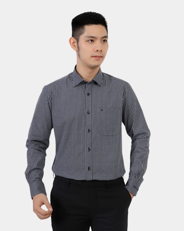Áo Sơ Mi Dài Tay Nam Kẻ 3045 Đen