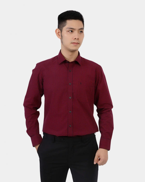 Áo Sơ Mi Dài Tay Nam Kẻ 3045 Đỏ Đô