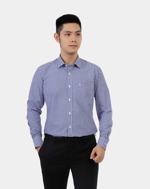 Áo Sơ Mi Dài Tay Nam Kẻ 3045 Xanh Da Trời