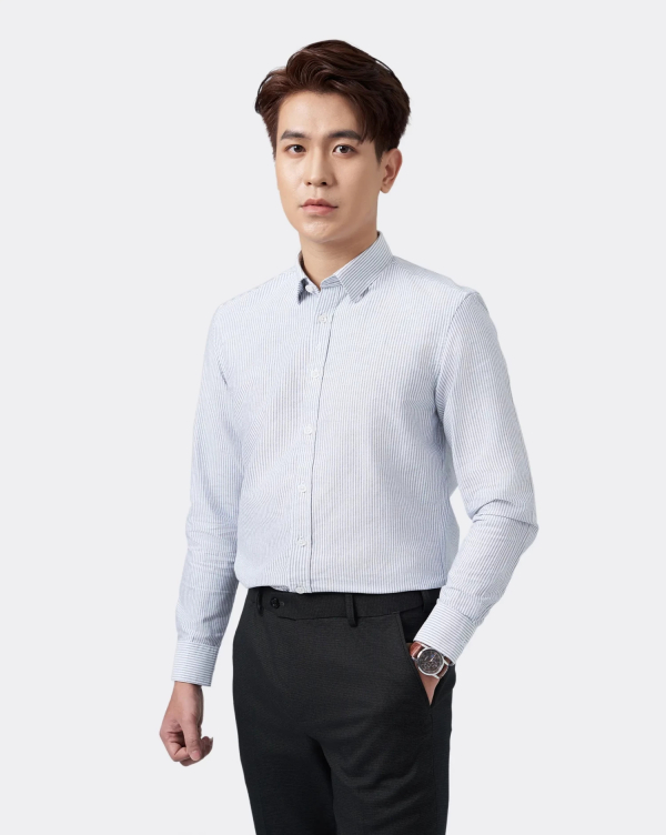 Áo Sơ Mi Dài Tay Nam Kẻ 3061 Trắng