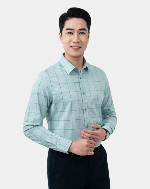 Áo Sơ Mi Dài Tay Nam Kẻ 4023 Xanh Nhạt