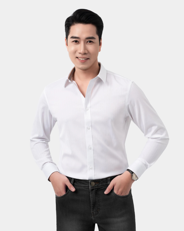 Áo Sơ Mi Dài Tay Nam Kẻ 4027 Trắng