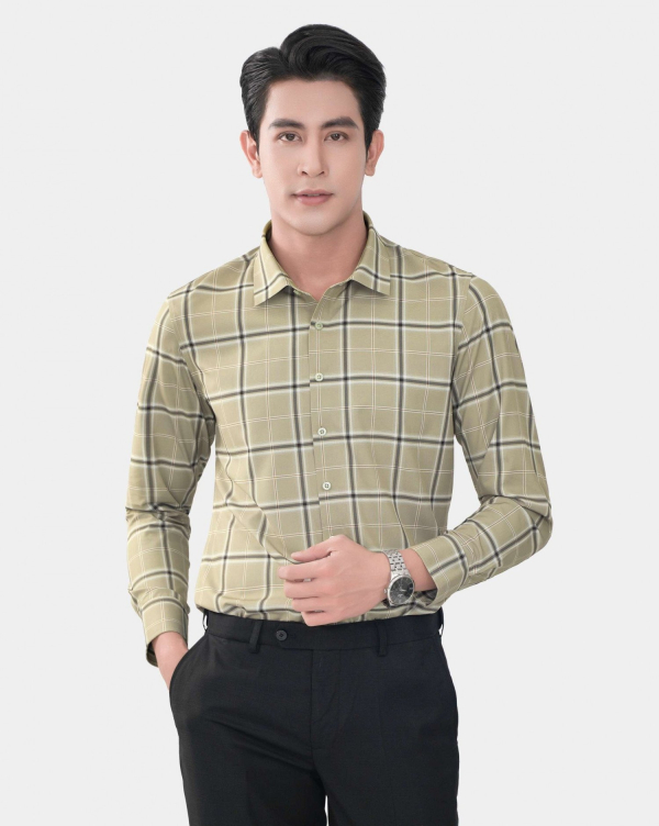 Áo Sơ Mi Dài Tay Nam Kẻ 4047 Vàng