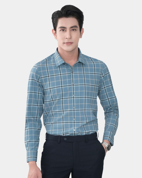 Áo Sơ Mi Dài Tay Nam Kẻ 4047 Xanh Da Trời
