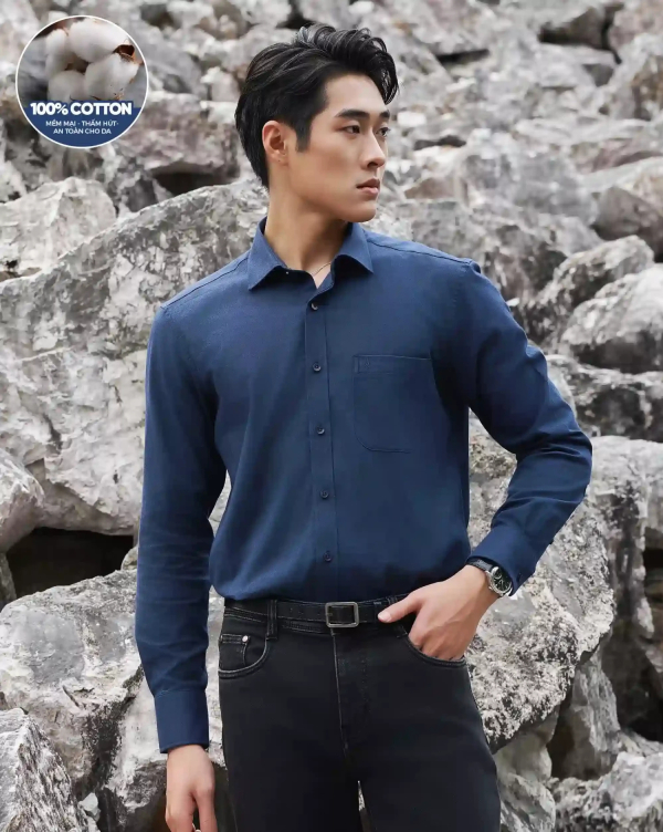 Áo Sơ Mi Dài Tay Nam Oxford 3046 Xanh Đậm