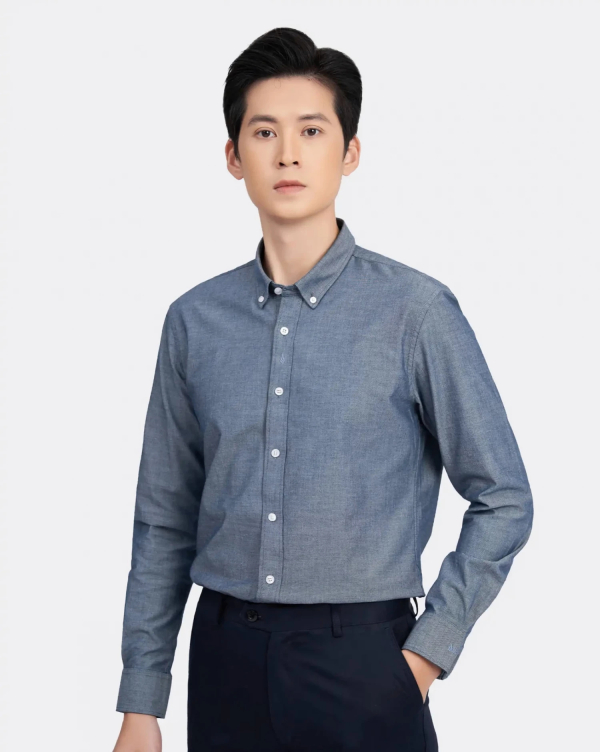 Áo Sơ Mi Dài Tay Nam Trơn 2058 Xanh Đậm