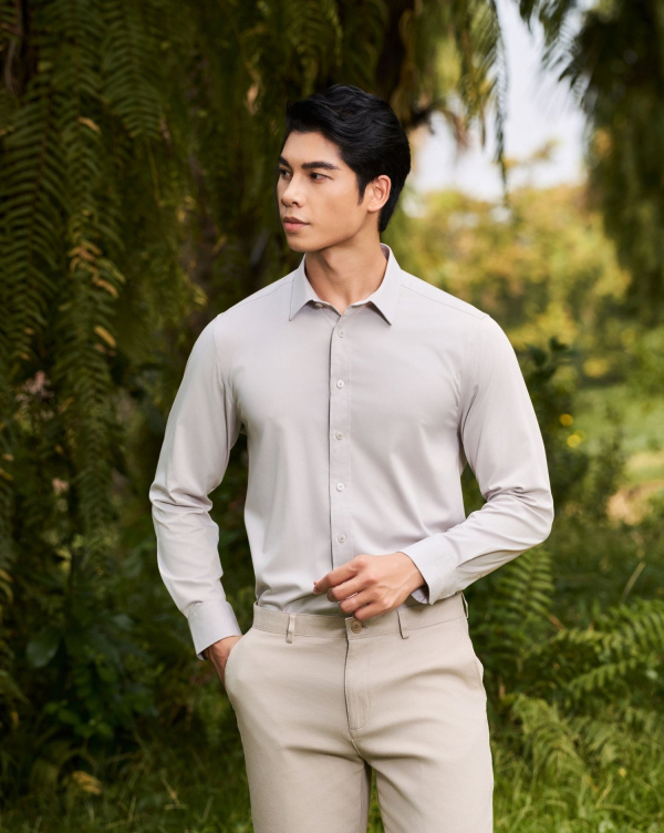 Áo Sơ Mi Dài Tay Nam Trơn 4050 Xám Nhạt