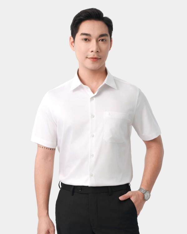 Áo Sơ Mi Ngắn Tay Nam Dệt Họa Tiết 5020A Trắng