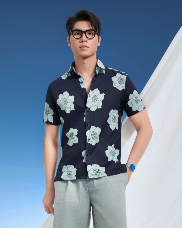 Áo Sơ Mi Ngắn Tay Nam Hawaii 5037A Xanh