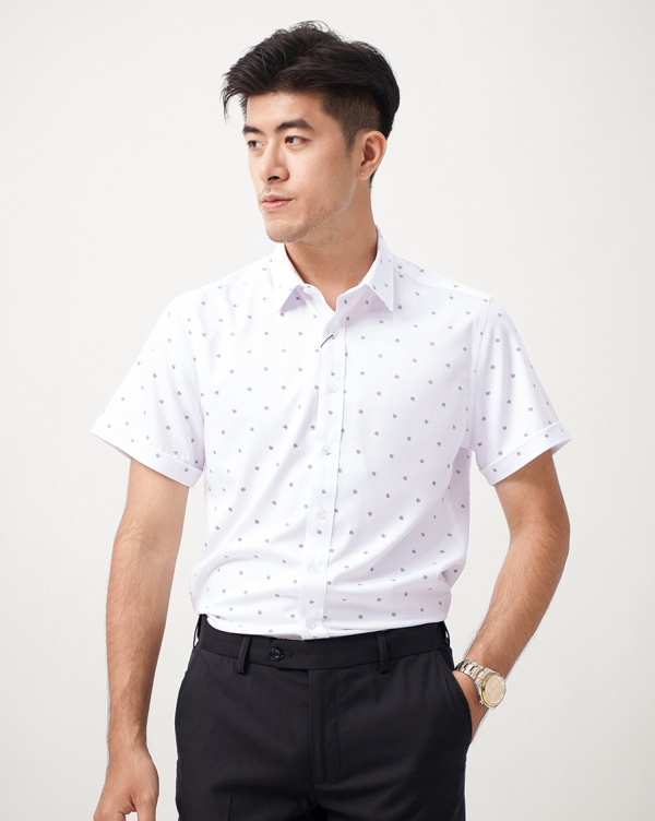 Áo Sơ Mi Ngắn Tay Nam Họa Tiết Chữ Ab 4044W Trắng