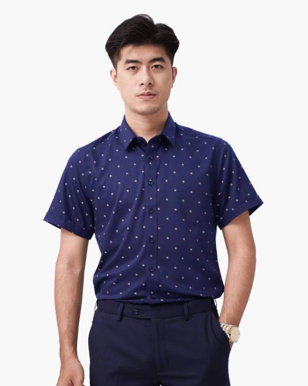 Áo Sơ Mi Ngắn Tay Nam Họa Tiết Chữ Ab 4044A Xanh