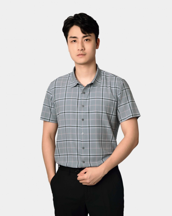Áo Sơ Mi Ngắn Tay Nam Kẻ Ô 4047C Xám