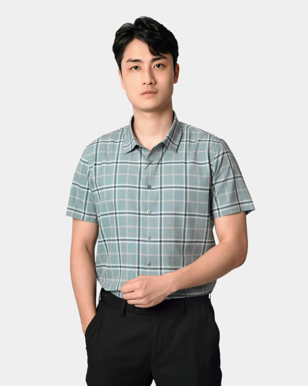 Áo Sơ Mi Ngắn Tay Nam Kẻ Ô 4047 Xanh