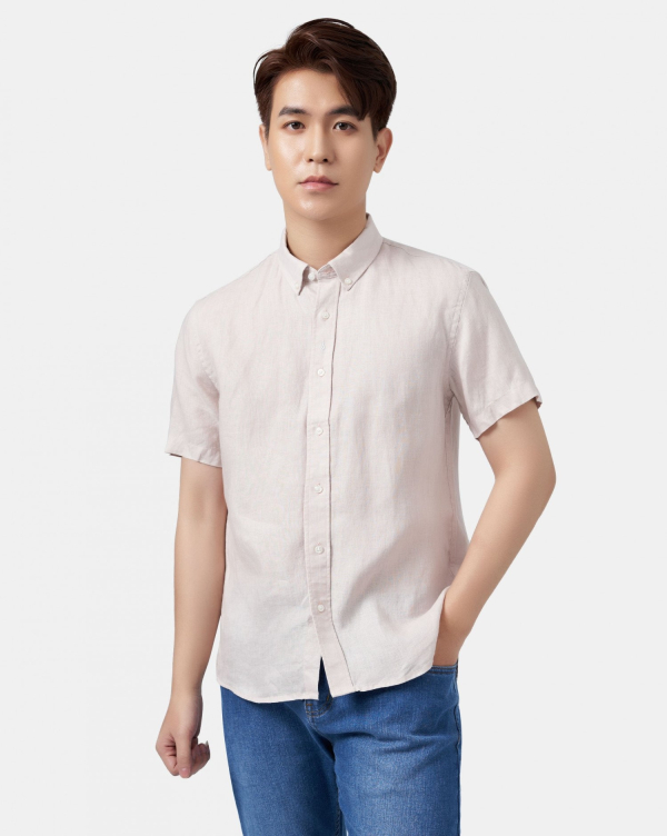 Áo Sơ Mi Ngắn Tay Nam Linen 4011D Hồng