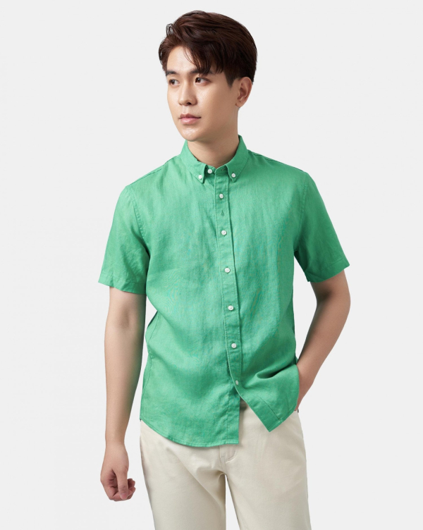 Áo Sơ Mi Ngắn Tay Nam Linen 4011C Xanh Lá Cây