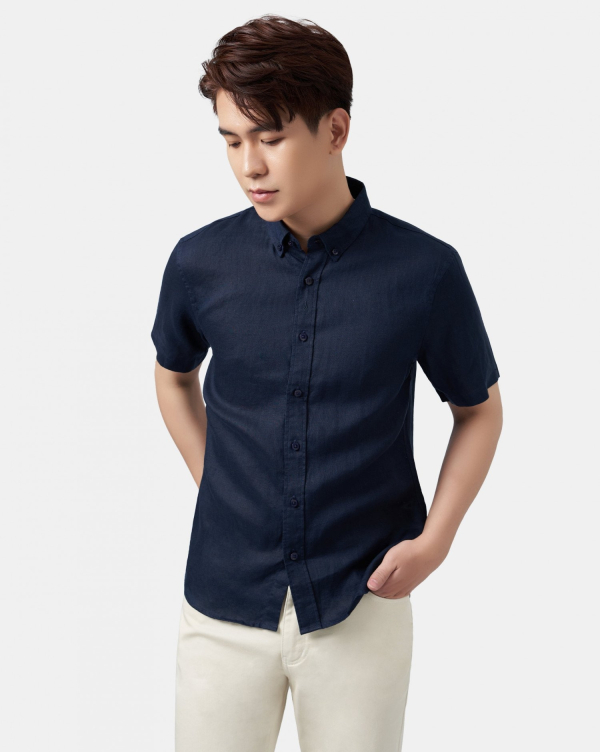Áo Sơ Mi Ngắn Tay Nam Linen 4011T Xanh Tím Than