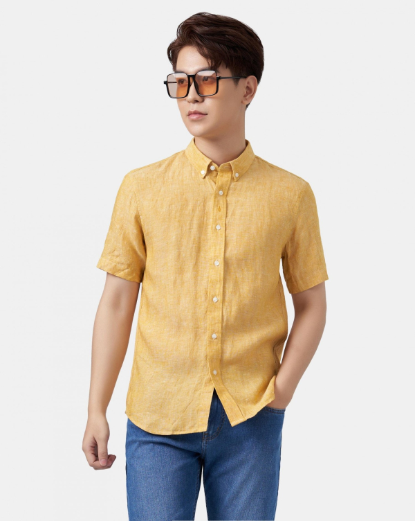 Áo Sơ Mi Ngắn Tay Nam Linen 4014A Vàng