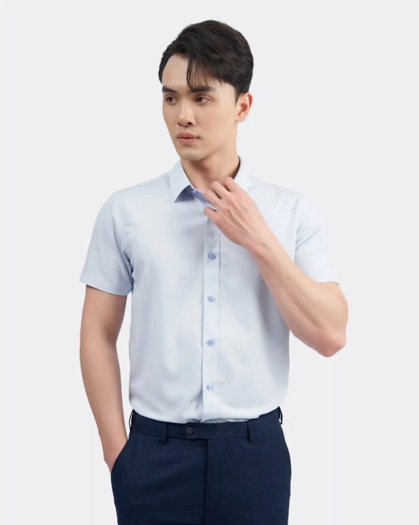 Áo Sơ Mi Ngắn Tay Nam Trơn 3032A Xám Nhạt