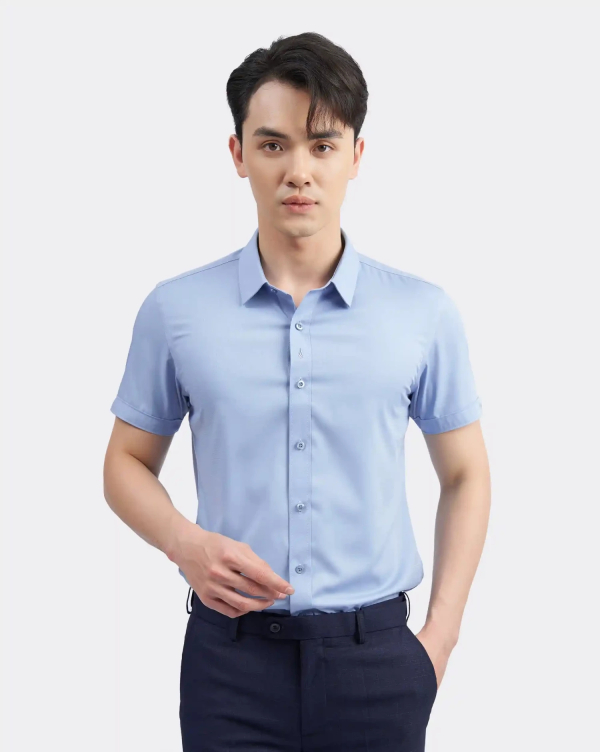 Áo Sơ Mi Ngắn Tay Nam Trơn 3032C Xanh Da Trời