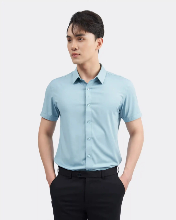 Áo Sơ Mi Ngắn Tay Nam Trơn 3032D Xanh Lá Cây