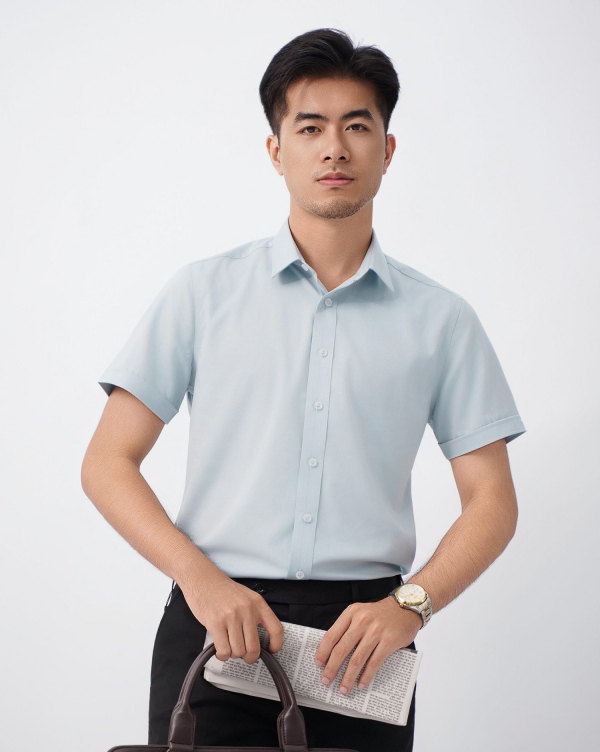 Áo Sơ Mi Ngắn Tay Nam Trơn 4046A Xanh Nhạt