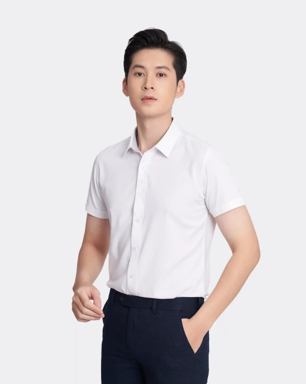 Áo Sơ Mi Ngắn Tay Nam Vải Vân Chéo 3016 Trắng