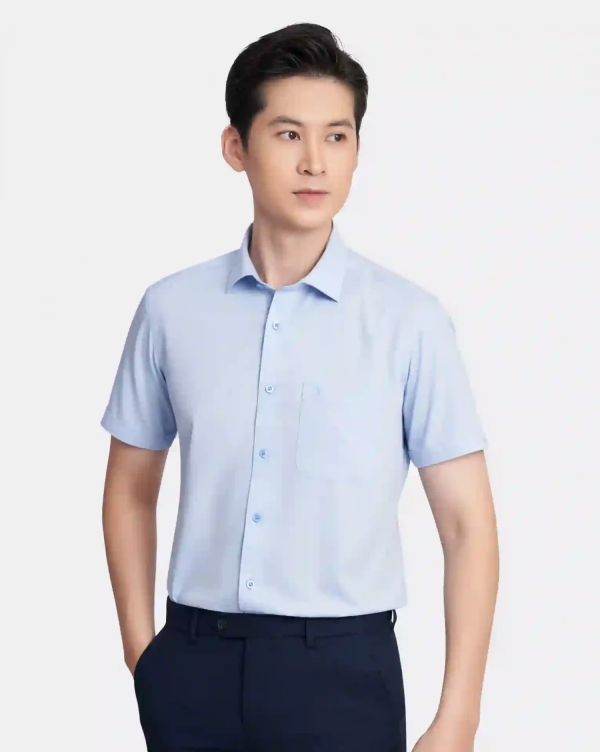 Áo Sơ Mi Ngắn Tay Nam Vải Vân Chéo 3016A Xanh Da Trời
