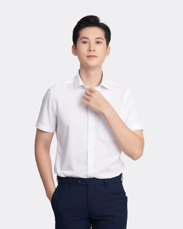 Áo Sơ Mi Ngắn Tay Nam Vải Vân Xước 3017W Trắng