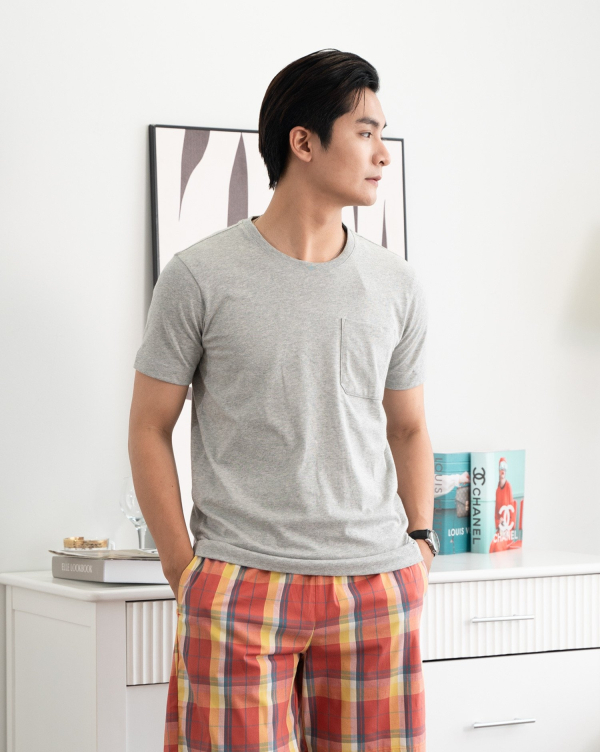 Áo Thun Nam Trơn Dáng Có Túi Ngực 4001 Xám