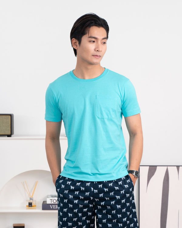 Áo Thun Nam Trơn Dáng Có Túi Ngực 4001 Xanh Nhạt