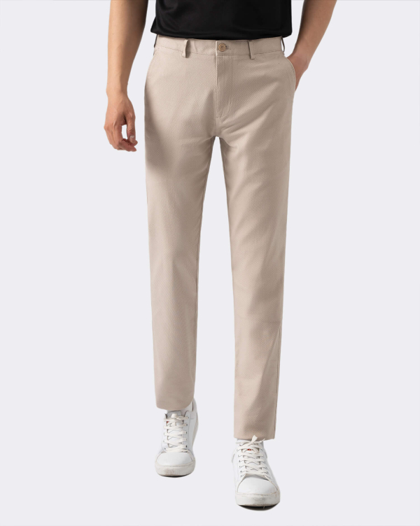 Quần Kaki Nam Dáng Slim Vân Vải Gai Màu Be 4001D