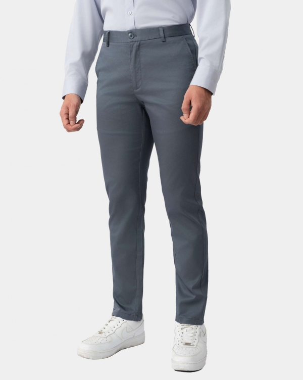 Quần Kaki Nam Dáng Slim Vân Vải Gai 4001 Xám Đậm