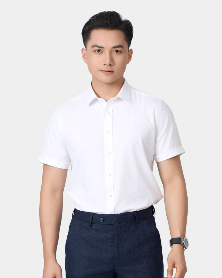 Áo Sơ Mi Ngắn Tay Nam Màu Đen 5028B - Trắng