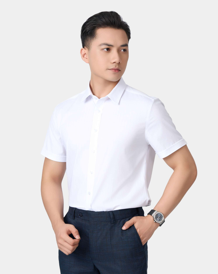 Áo Sơ Mi Ngắn Tay Nam Dệt Họa Tiết 5027 - Trắng