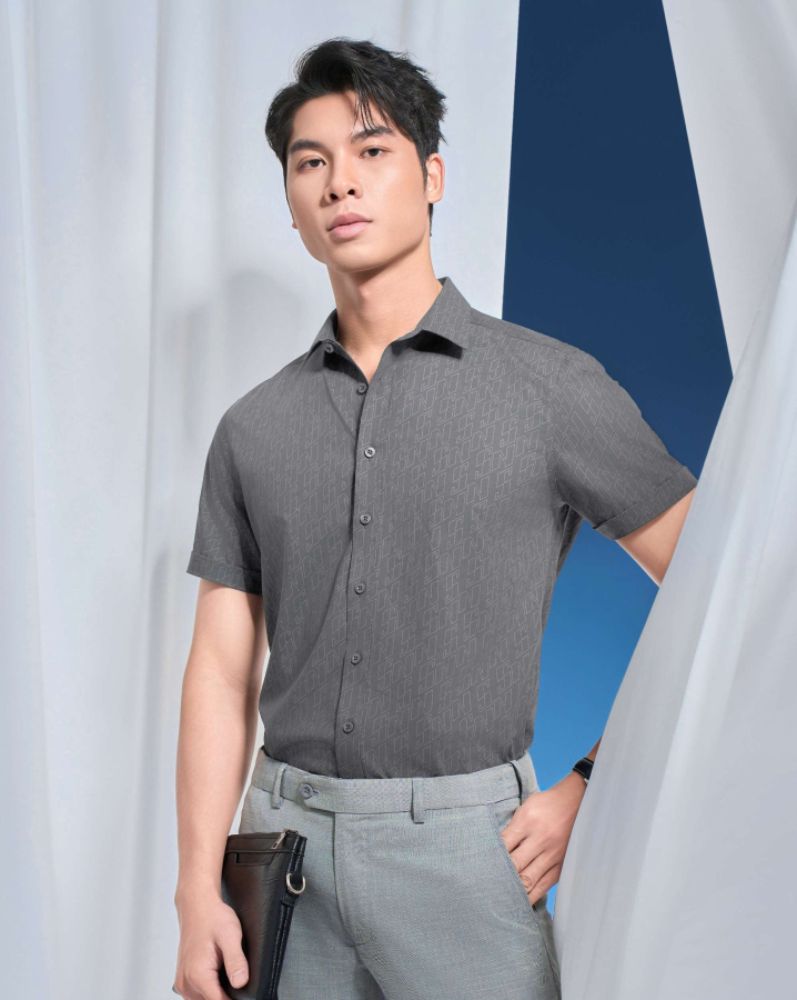 Áo Sơ Mi Ngắn Tay Nam Họa Tiết 5031 - Ghi