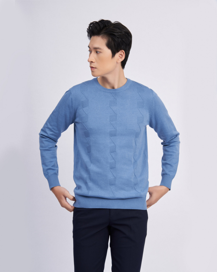 Áo Len Nam Cotton Họa Tiết 2004 - Xanh Da Trời
