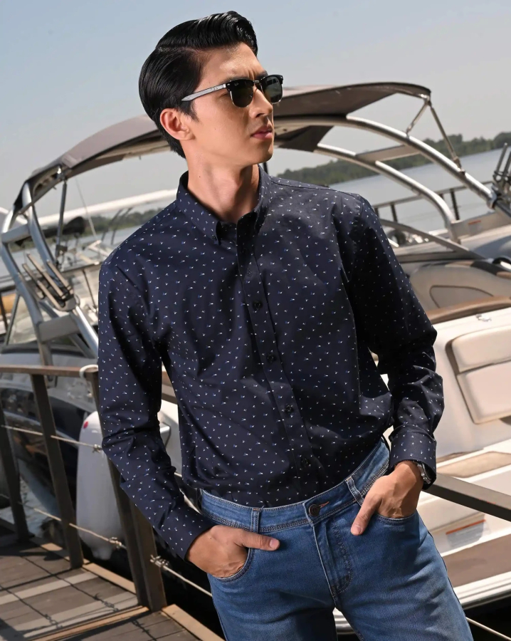 Áo Sơ Mi Dài Tay Nam Họa Tiết 2078A Xanh Đen