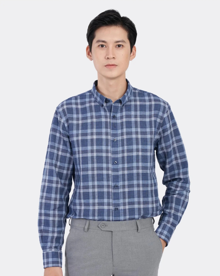 Áo Sơ Mi Dài Tay Nam Kẻ 2059A Xanh Dương
