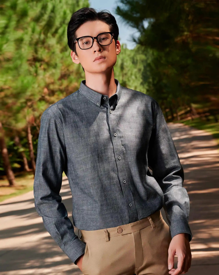 Áo Sơ Mi Dài Tay Nam Trơn 2058C Xám Đậm