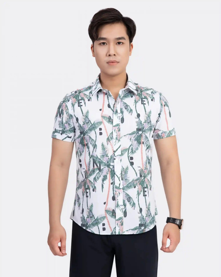 Áo Sơ Mi Ngắn Tay Nam Đi Biển Họa Tiết 3028