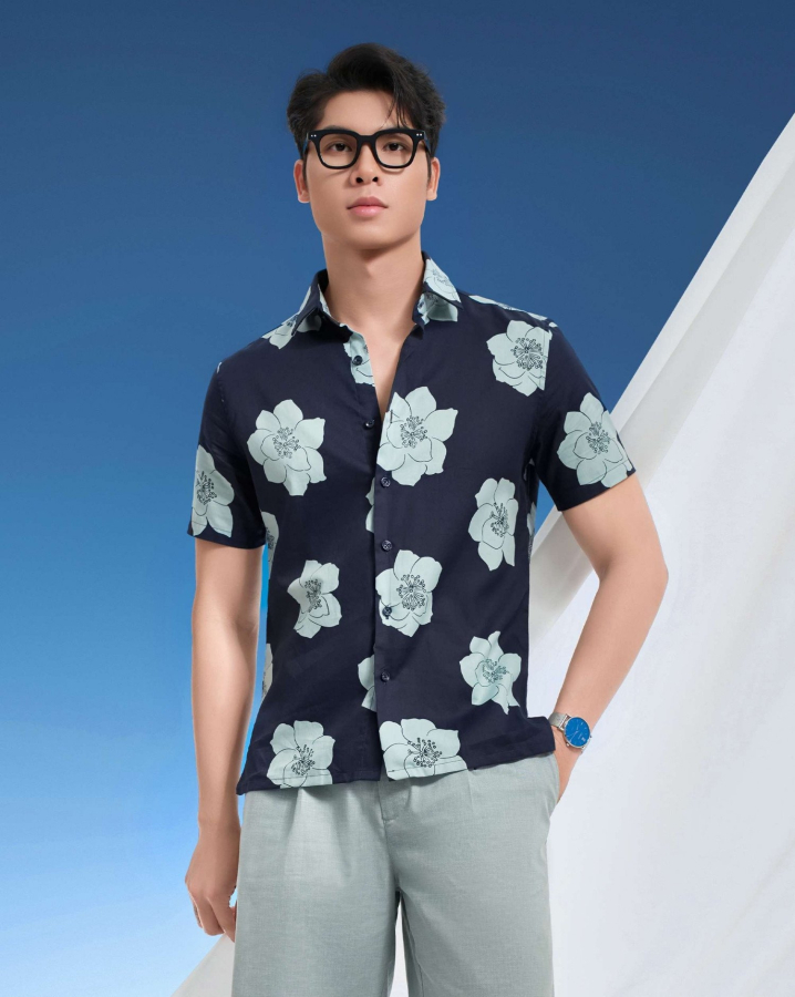 Áo Sơ Mi Ngắn Tay Nam Hawaii 5037 - Xanh