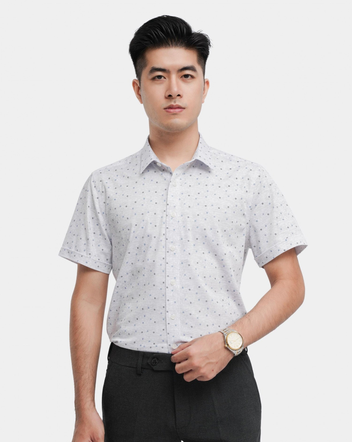 Áo Sơ Mi Ngắn Tay Nam Họa Tiết Chấm Vuông 4040A